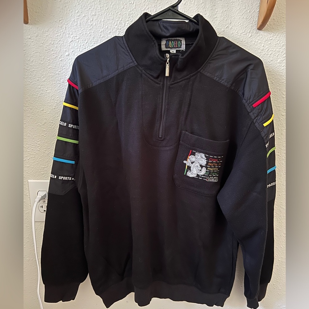 Men's Black Sweater with Colorful Stripes